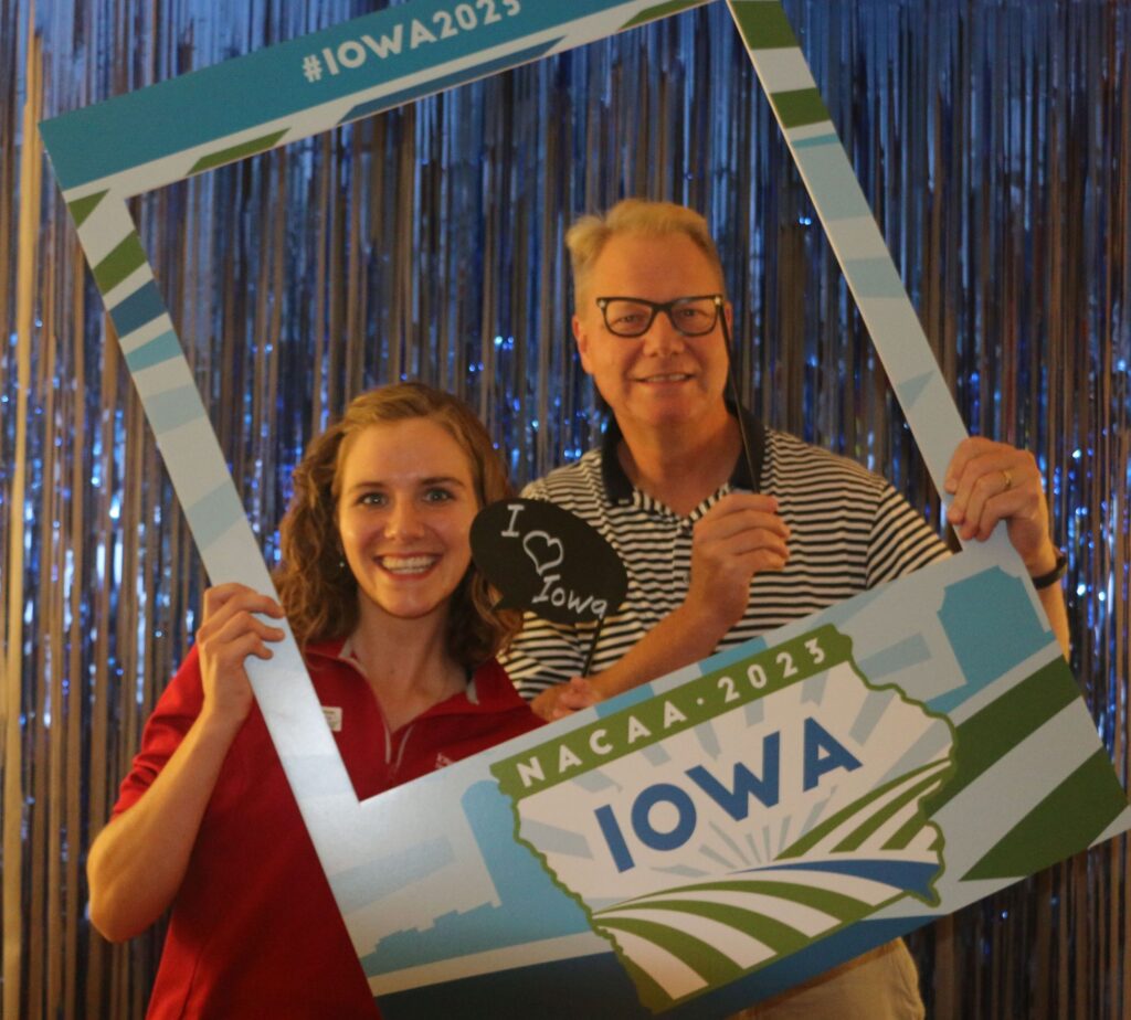 Rebecca and Patrick welcoming people to Iowa.
