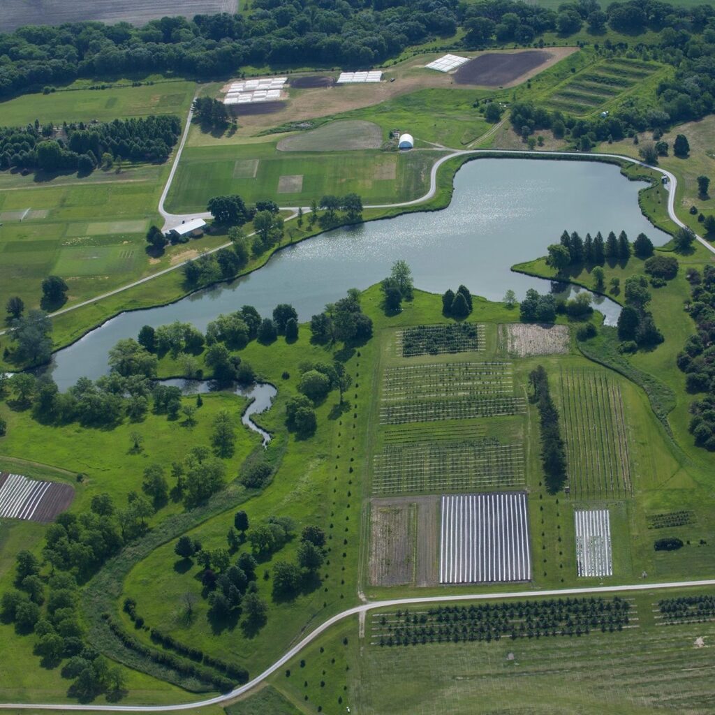 Aerial view of Iowa State's Horticulture Research Station.